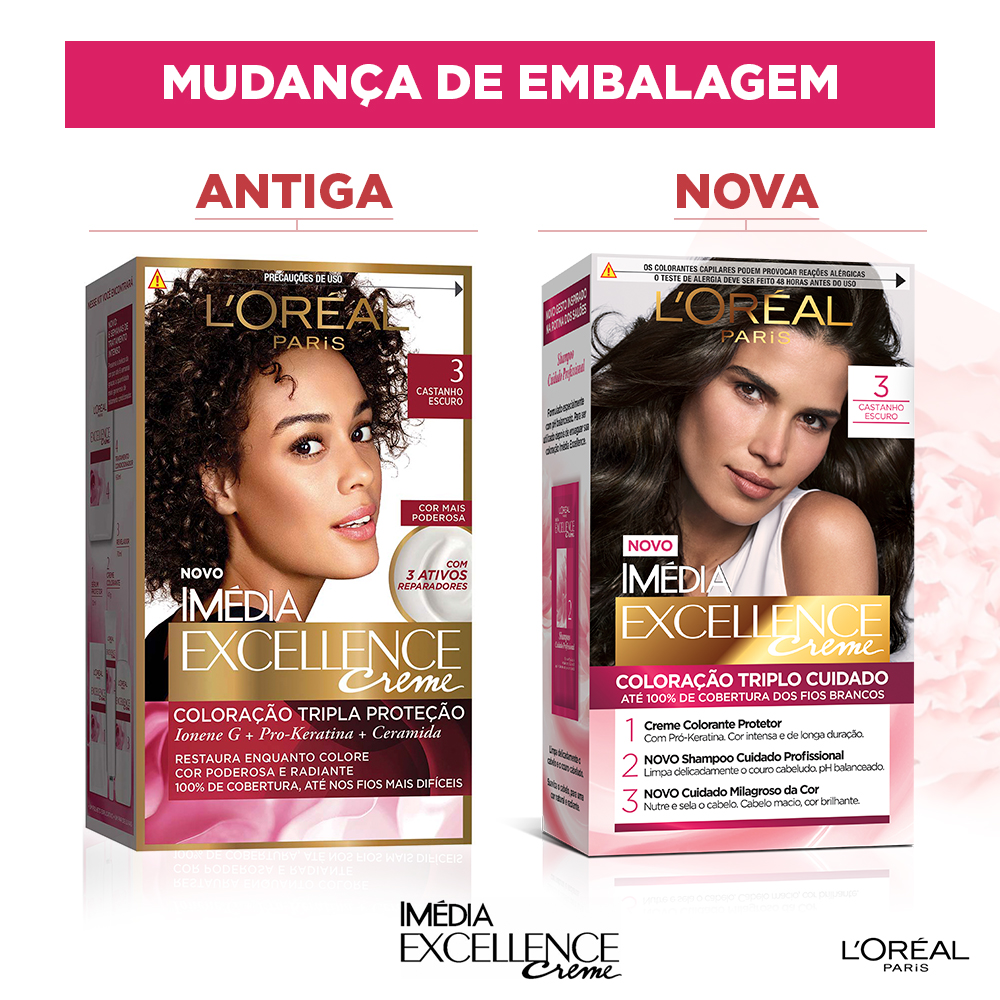Coloração Permanente L'Oréal Imédia Excellence Kit Castanho Escuro 3.0