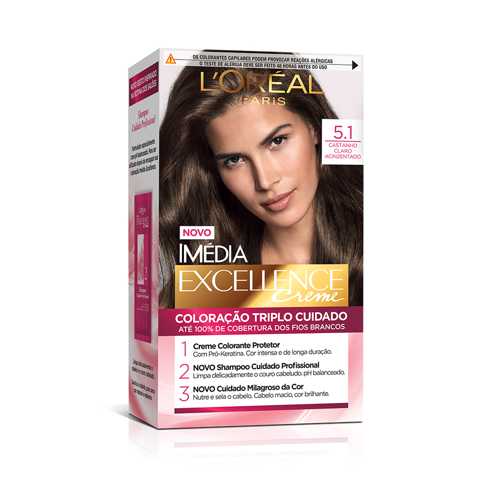 Coloração Permanente L'Oréal Imédia Excellence Kit Castanho Claro Acinzentado 5.1