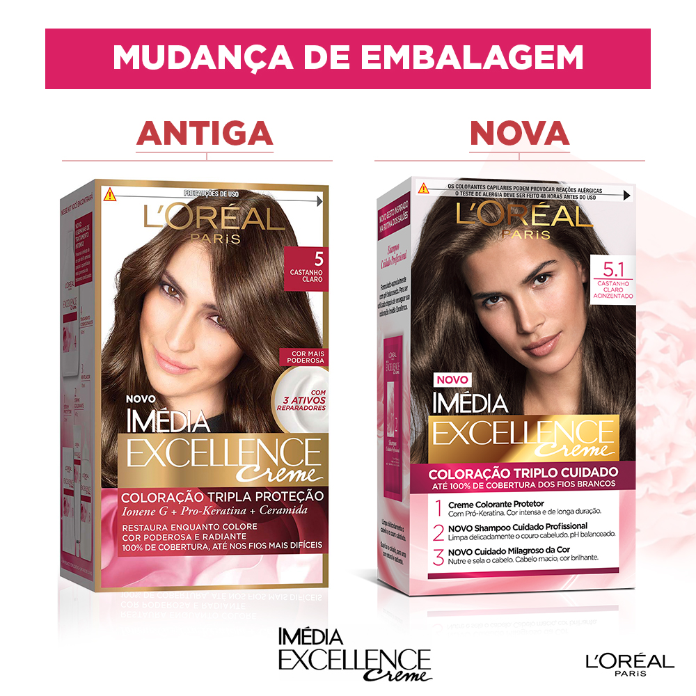 Coloração Permanente L'Oréal Imédia Excellence Kit Castanho Claro Acinzentado 5.1