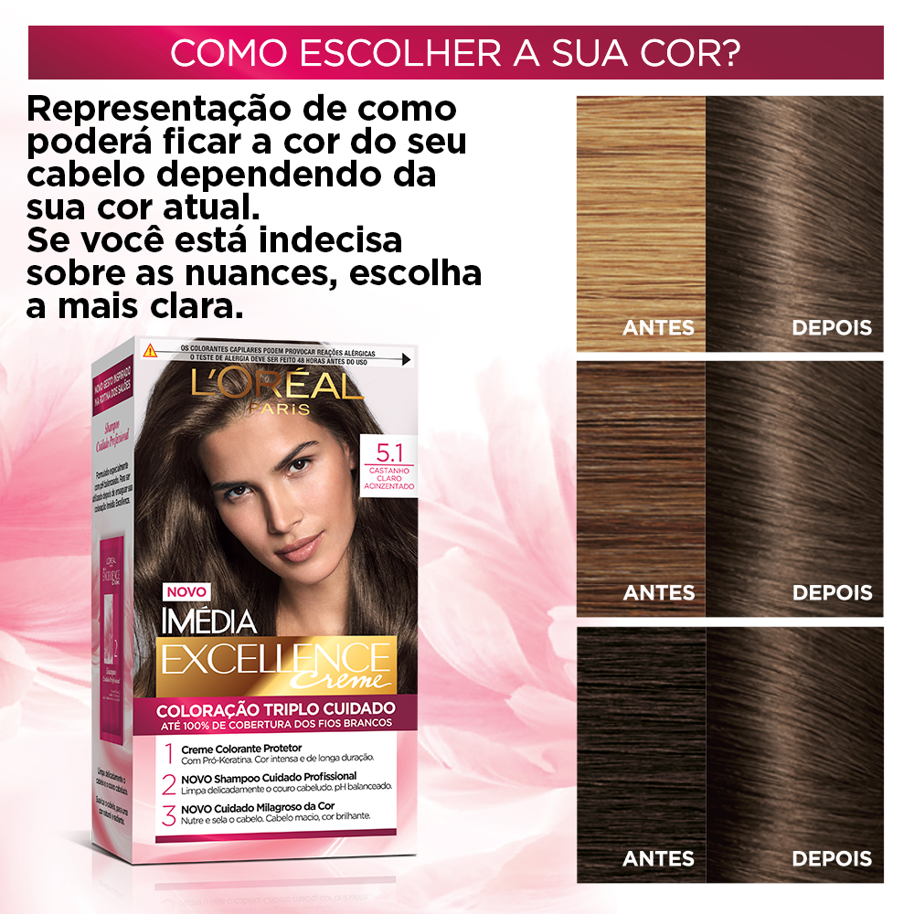 Coloração Permanente L'Oréal Imédia Excellence Kit Castanho Claro Acinzentado 5.1