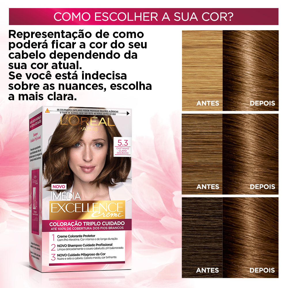 Coloração Permanente L'Oréal Imédia Excellence Kit Castanho Claro Dourado 5.3