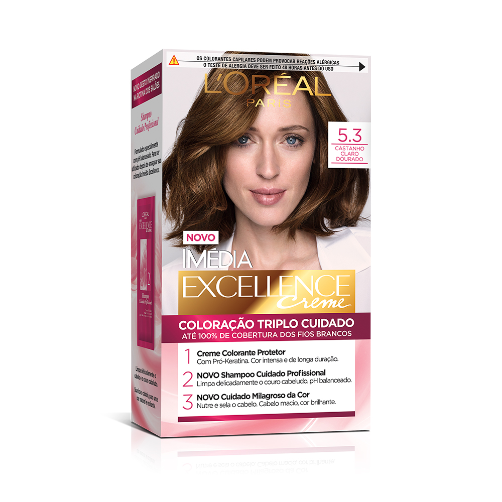 Coloração Permanente L'Oréal Imédia Excellence Kit Castanho Claro Dourado 5.3