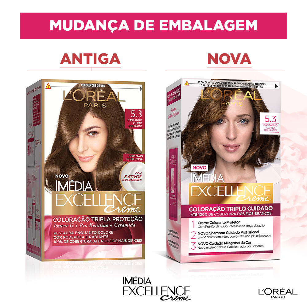 Coloração Permanente L'Oréal Imédia Excellence Kit Castanho Claro Dourado 5.3