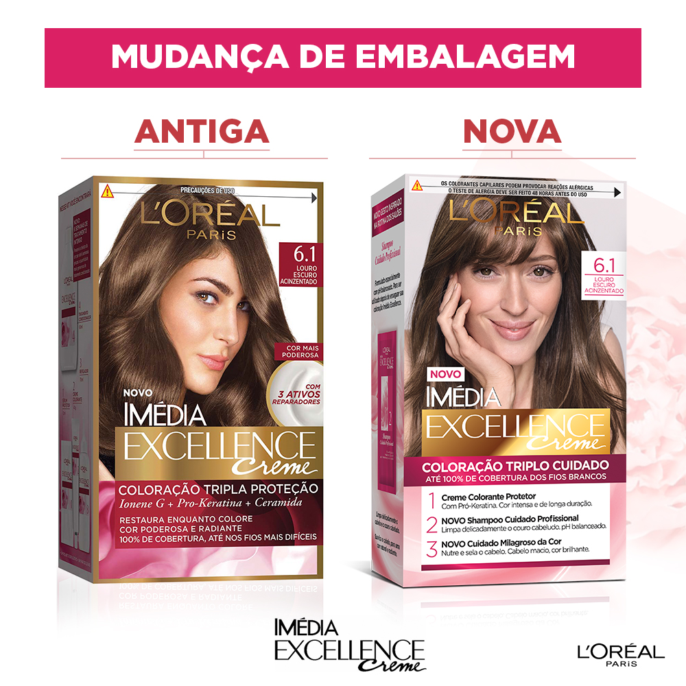 Coloração Permanente L'Oréal Imédia Excellence Kit Louro Escuro Acinzentado 6.1