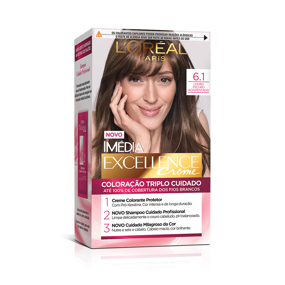 Coloração Permanente L'Oréal Imédia Excellence Kit Louro Escuro Acinzentado 6.1