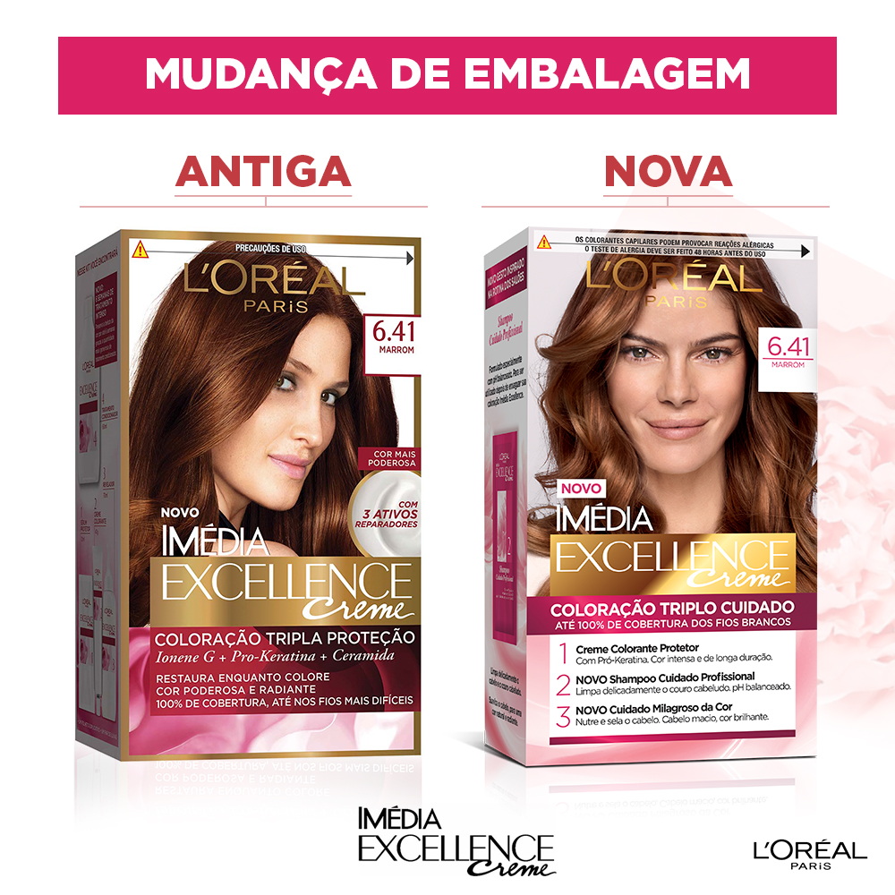 Coloração Permanente L'Oréal Imédia Excellence Kit Marrom 6.41