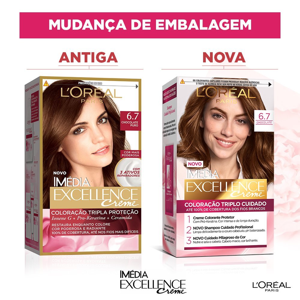 Coloração Permanente L'Oréal Imédia Excellence Kit Chocolate 6.7