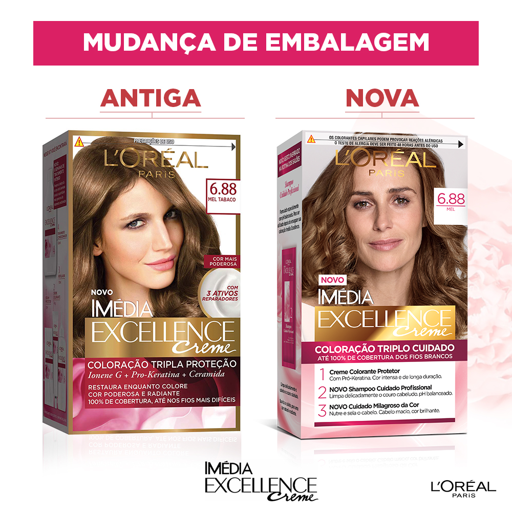 Coloração Permanente L'Oréal Imédia Excellence Kit Mel 6.88