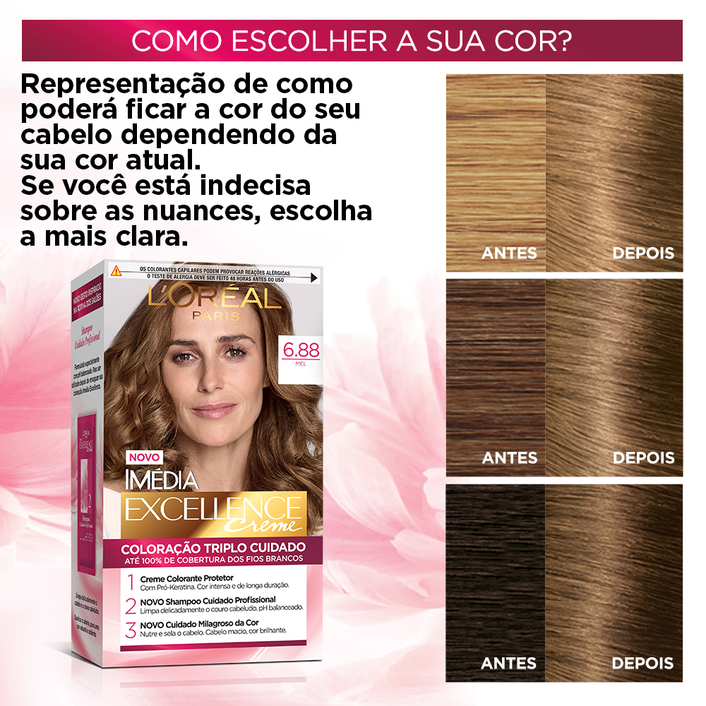 Coloração Permanente L'Oréal Imédia Excellence Kit Mel 6.88