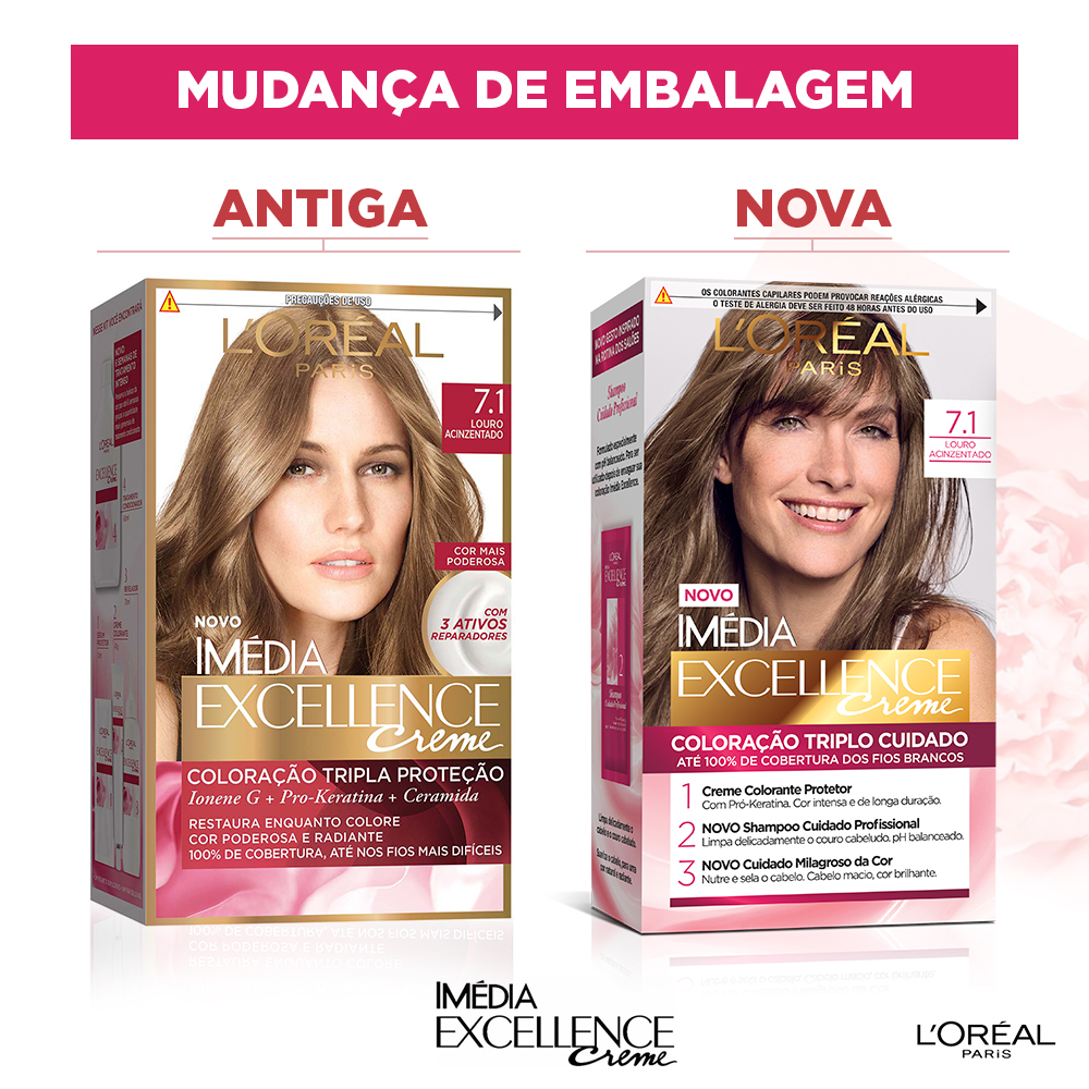 Coloração Permanente L'Oréal Imédia Excellence Kit Louro Acinzentado 7.1