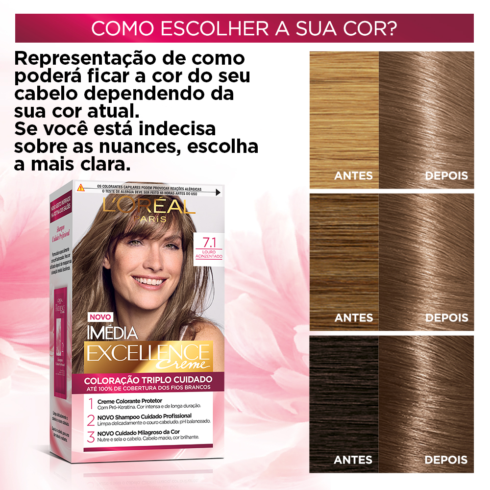 Coloração Permanente L'Oréal Imédia Excellence Kit Louro Acinzentado 7.1