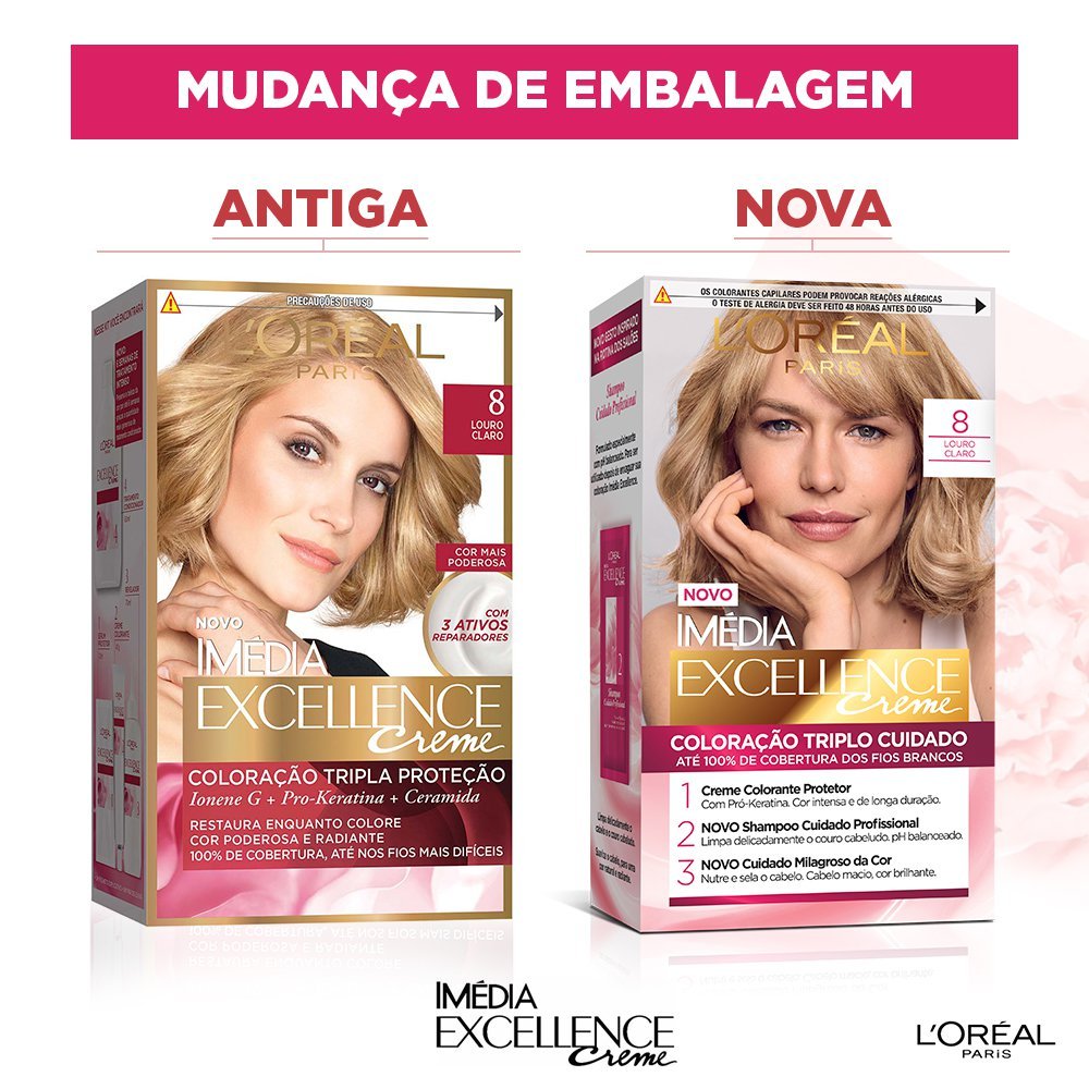 Coloração Permanente L'Oréal Imédia Excellence Kit Louro Claro 8.0
