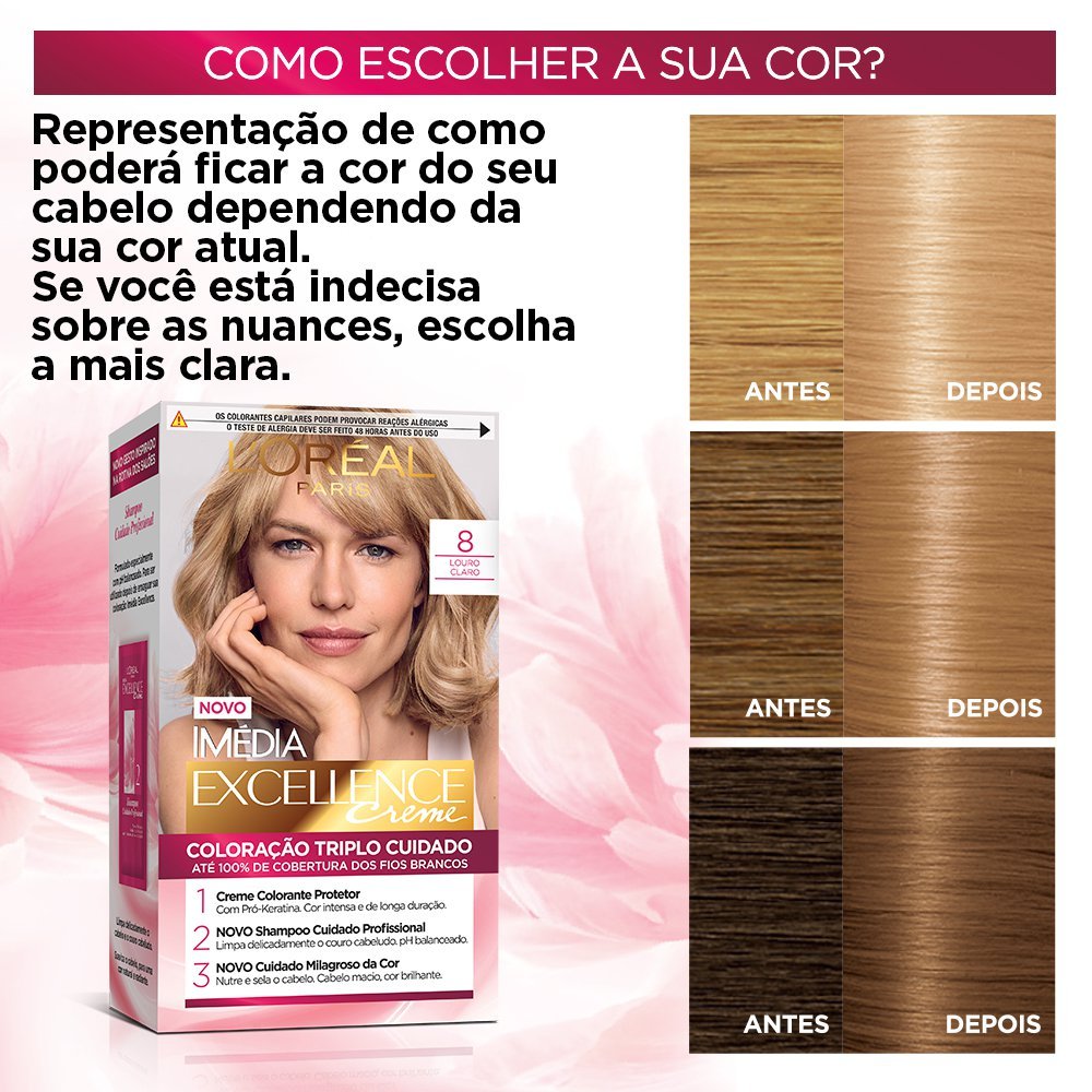 Coloração Permanente L'Oréal Imédia Excellence Kit Louro Claro 8.0