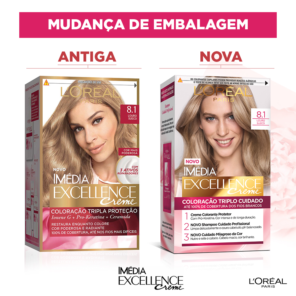 Coloração Permanente L'Oréal Imédia Excellence Kit Louro Sueco 8.1