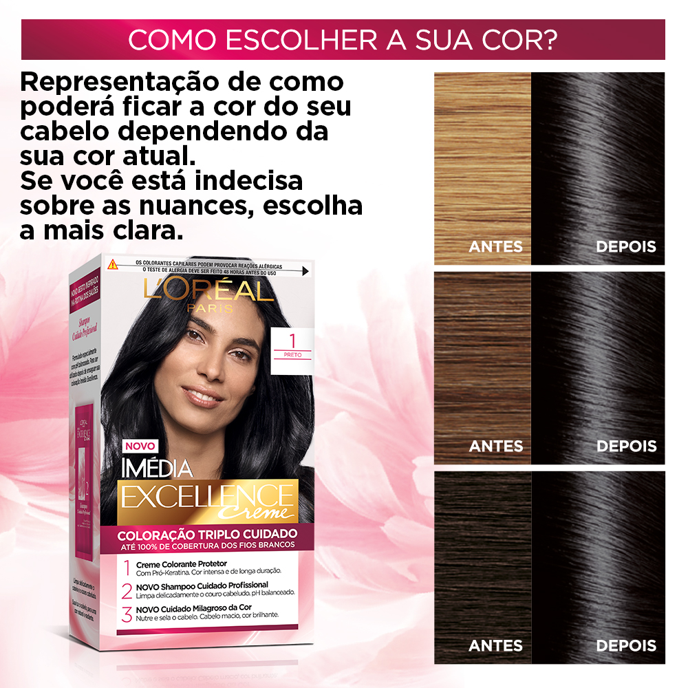 Coloração Permanente L'Oréal Imédia Excellence Kit Preto 1.0