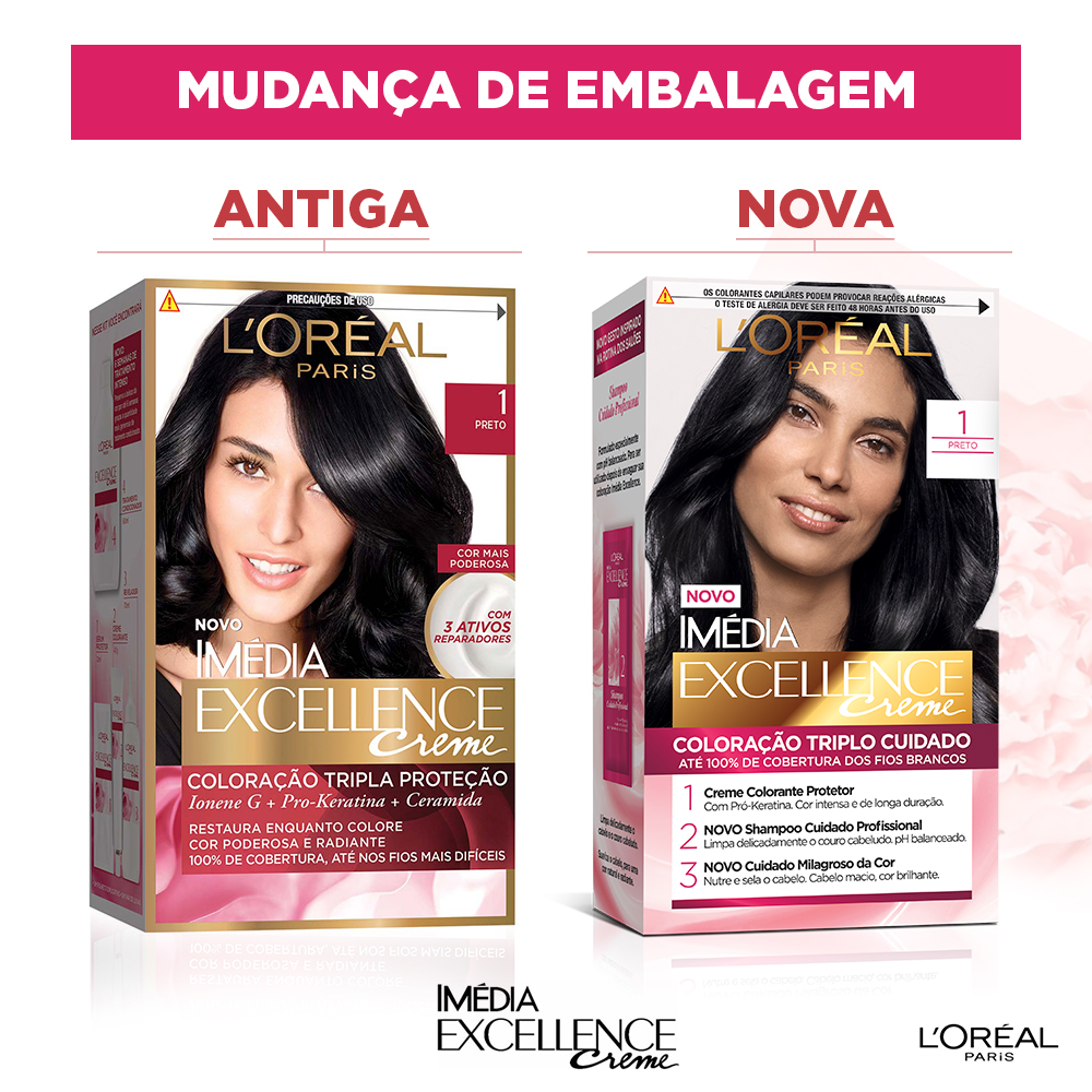 Coloração Permanente L'Oréal Imédia Excellence Kit Preto 1.0