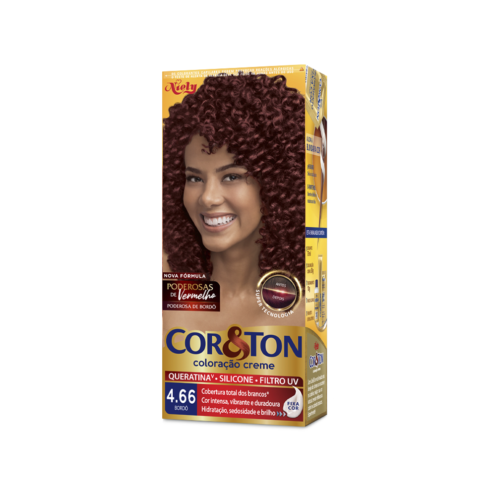 Coloração Permanente Niely Cor&Ton Kit Bordeaux 4.66