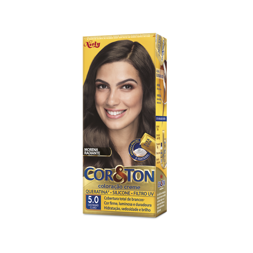 Coloração Permanente Niely Cor&Ton Kit Castanho Claro 5.0