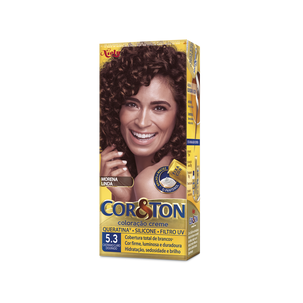 Coloração Permanente Niely Cor&Ton Kit Castanho Claro Dourado 5.3