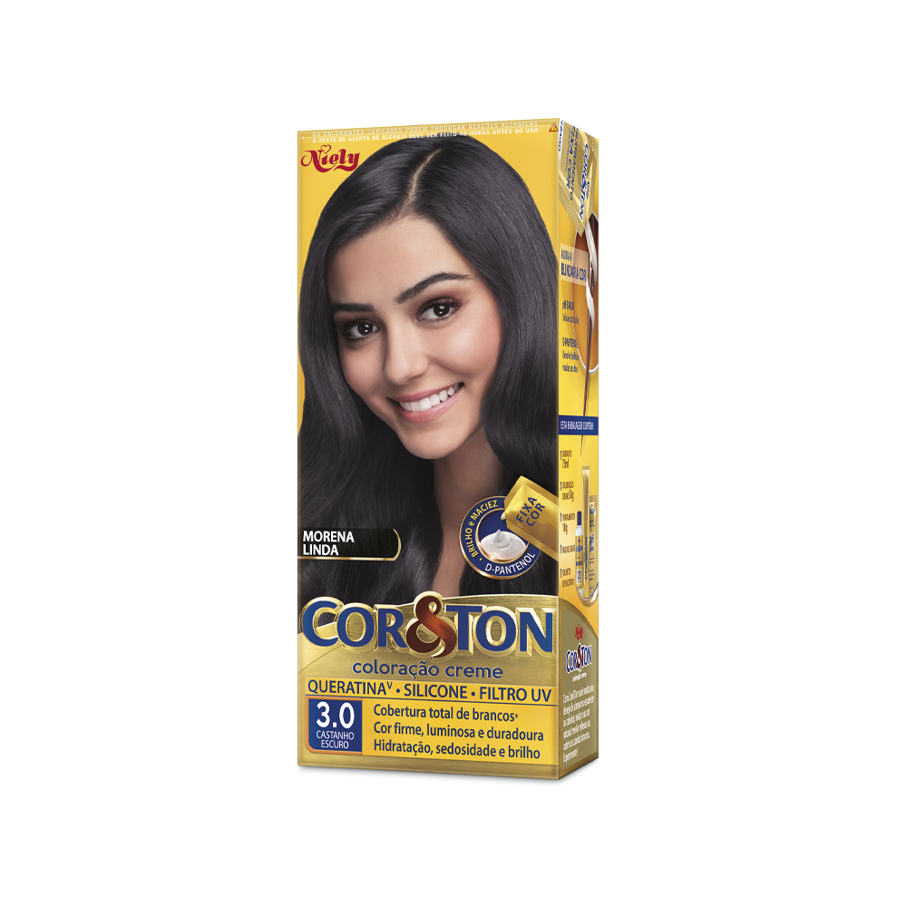 Coloração Permanente Niely Cor&Ton Kit Castanho Escuro 3.0