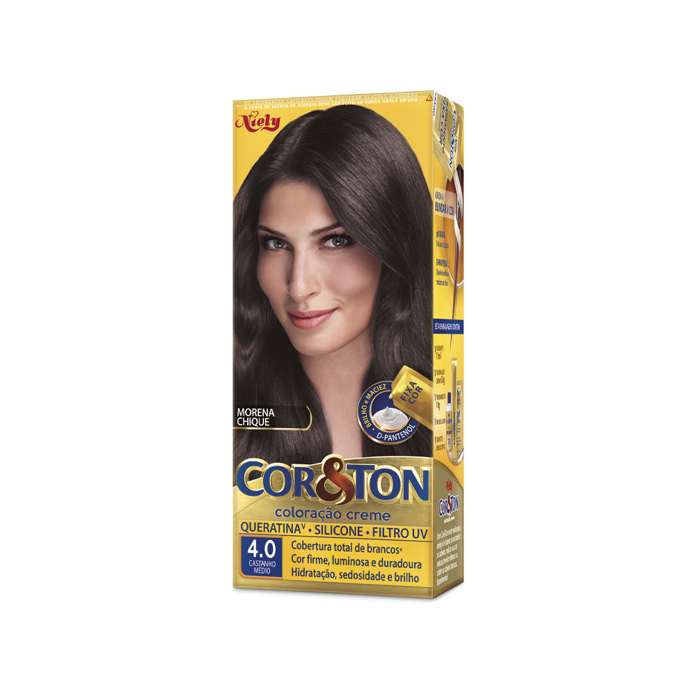 Coloração Permanente Niely Cor&Ton Kit Castanho Médio 4.0