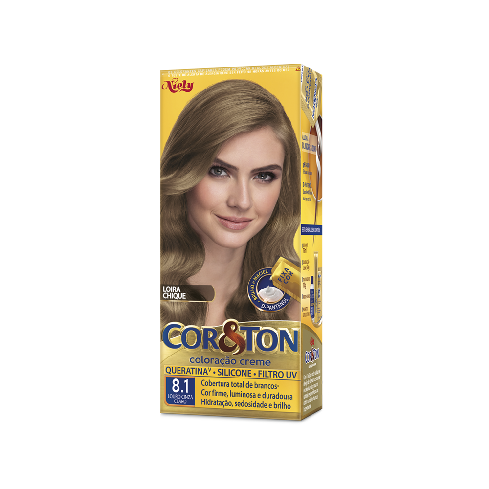 Coloração Permanente Niely Cor&Ton Kit Louro Cinza Claro 8.1