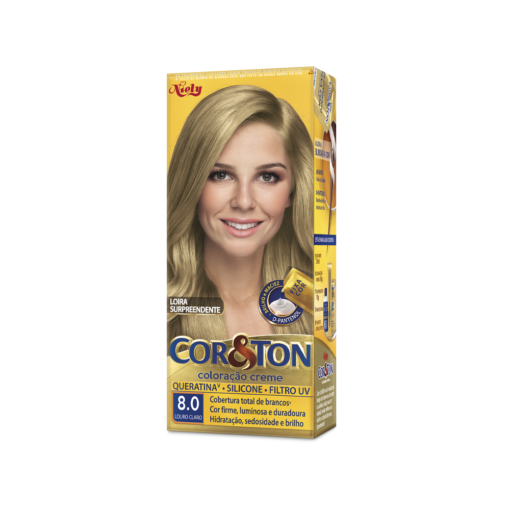 Coloração Permanente Niely Cor&Ton Kit Louro Claro 8.0