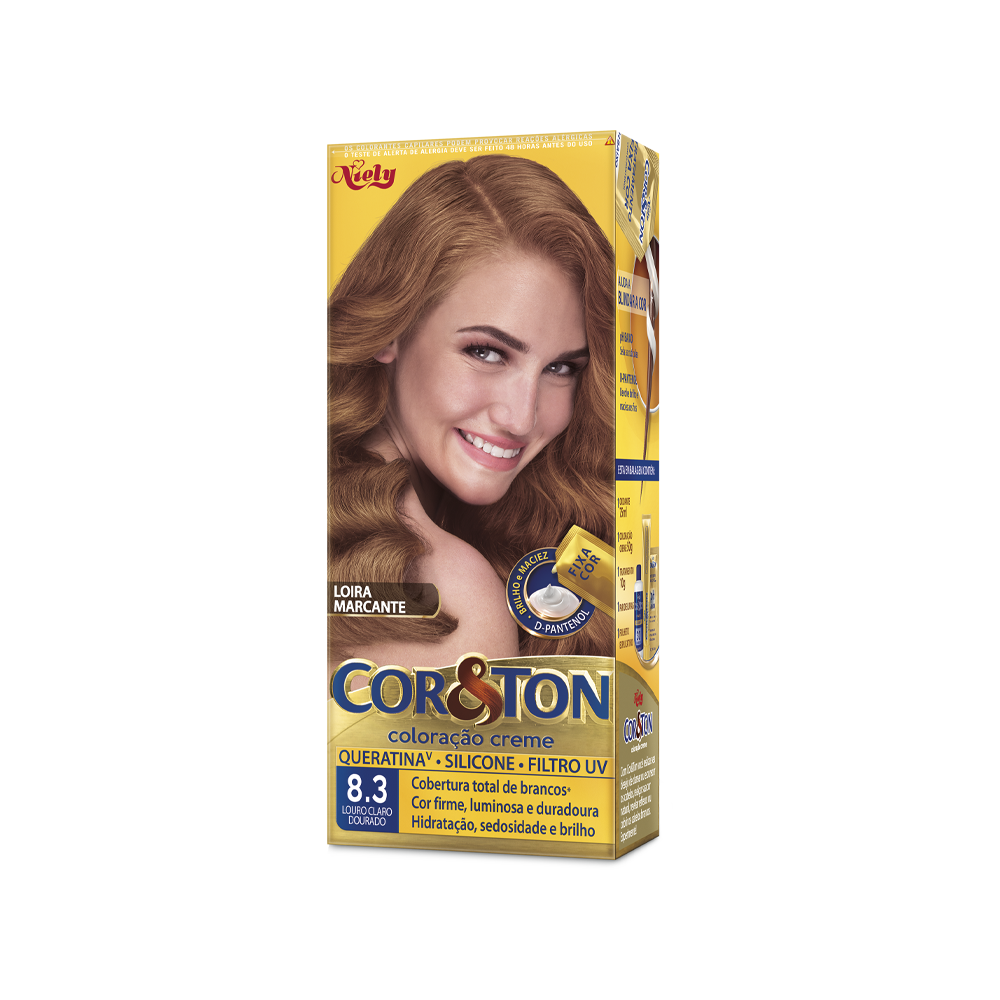 Coloração Permanente Niely Cor&Ton Kit Louro Claro Dourado 8.3