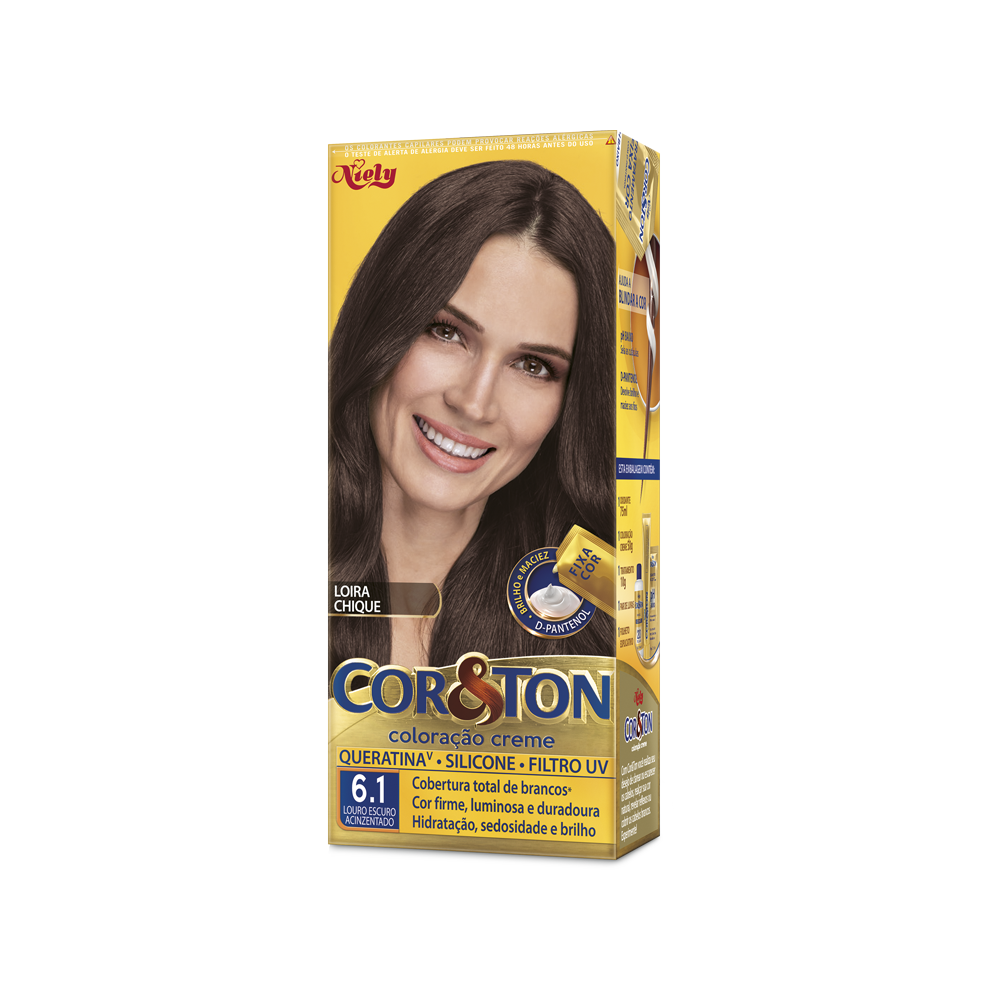 Coloração Permanente Niely Cor&Ton Kit Louro Escuro Acinzentado 6.1