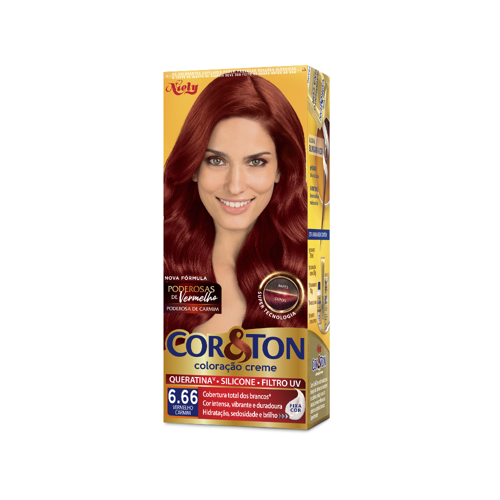 Coloração Permanente Niely Cor&Ton Kit Louro Escuro Vermelho 6.66