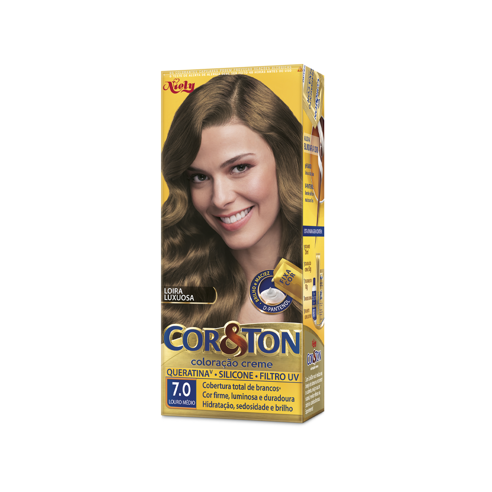 Coloração Permanente Niely Cor&Ton Kit Louro Médio 7.0