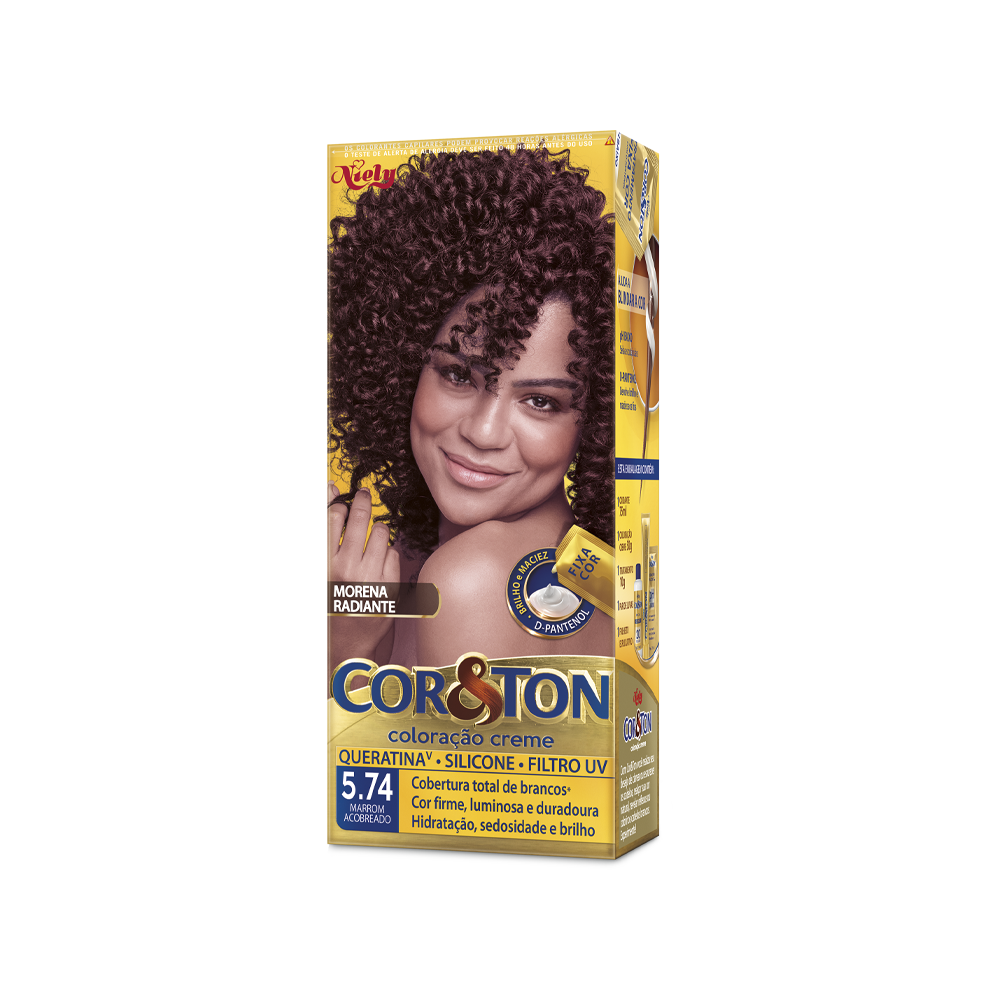 Coloração Permanente Niely Cor&Ton Kit Marrom Acobreado 5.74