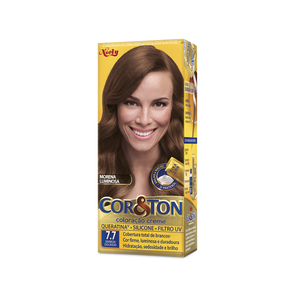 Coloração Permanente Niely Cor&Ton Kit Marrom Dourado 7.7