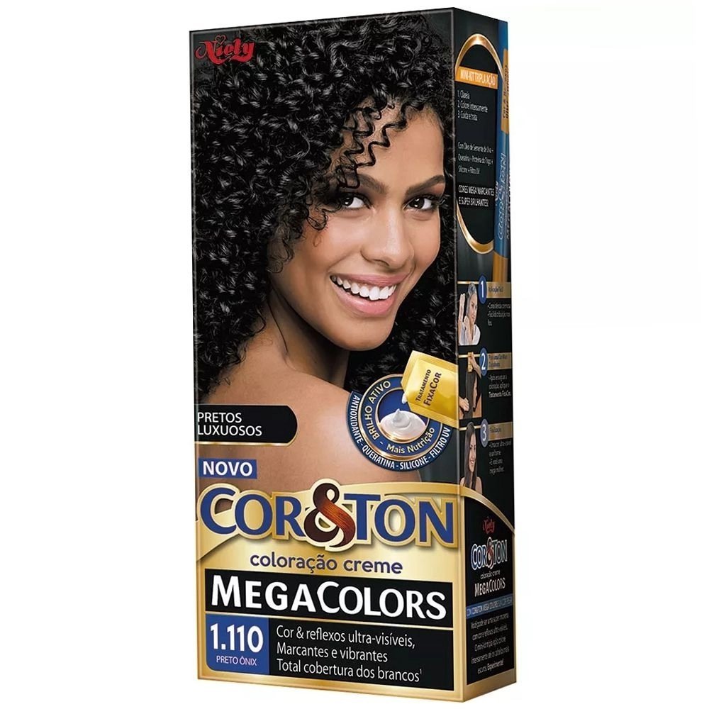 Coloração Permanente Niely Cor&Ton Kit Preto Ônix 1.110