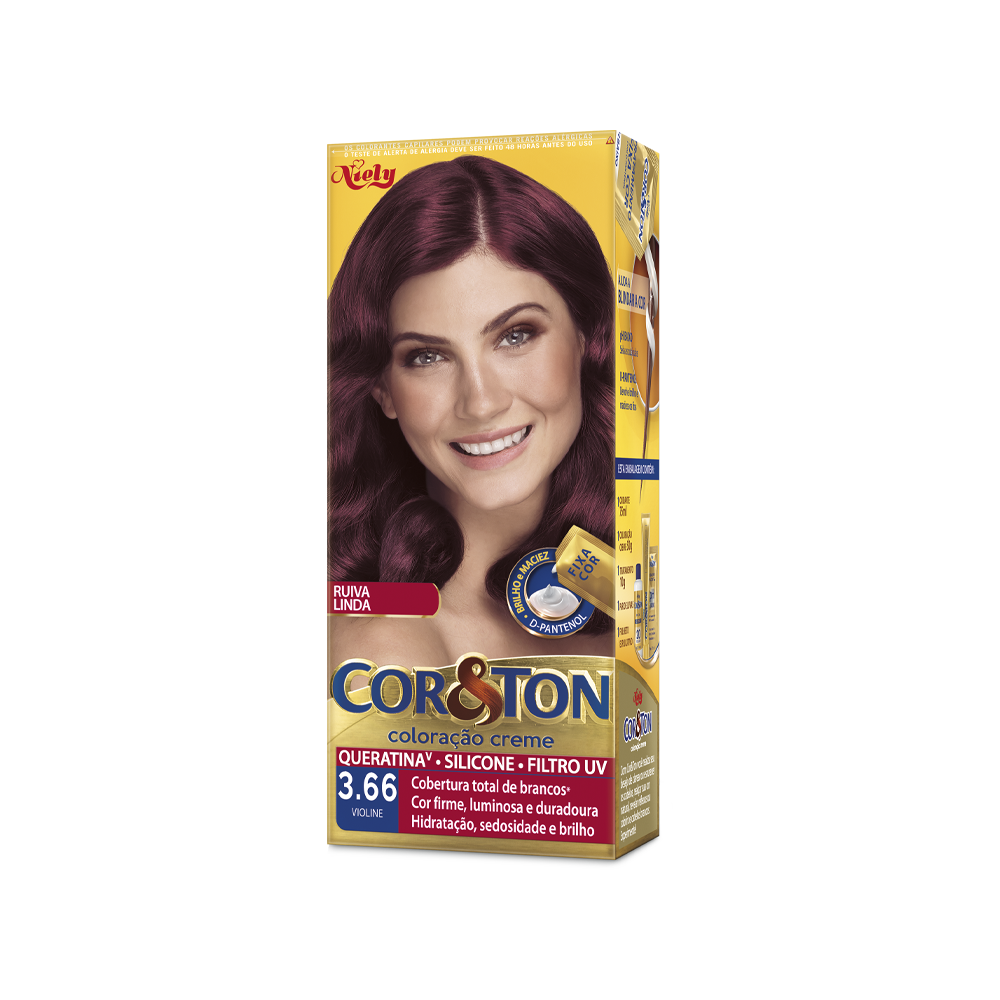 Coloração Permanente Niely Cor&Ton Kit Violine 3.66