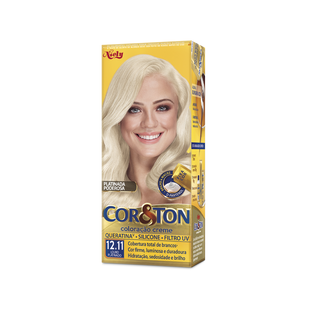 Coloração Permanente Niely Cor&Ton Kit Louro Platinado 12.11