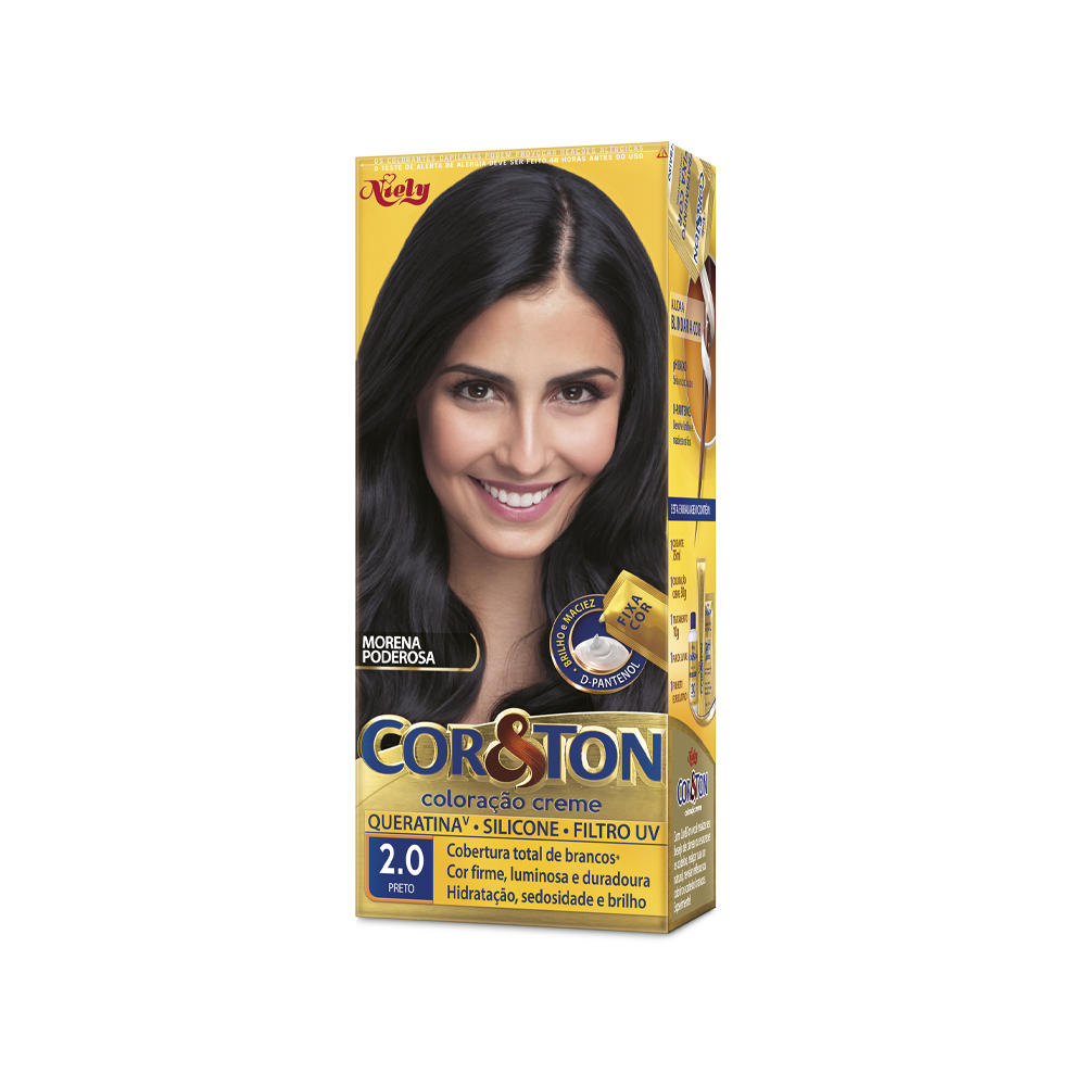 Coloração Permanente Niely Cor&Ton Kit Preto 2.0