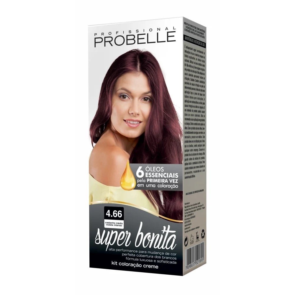 Coloração Probelle Super Bonita Castanho Médio Violeta Intenso 4.66