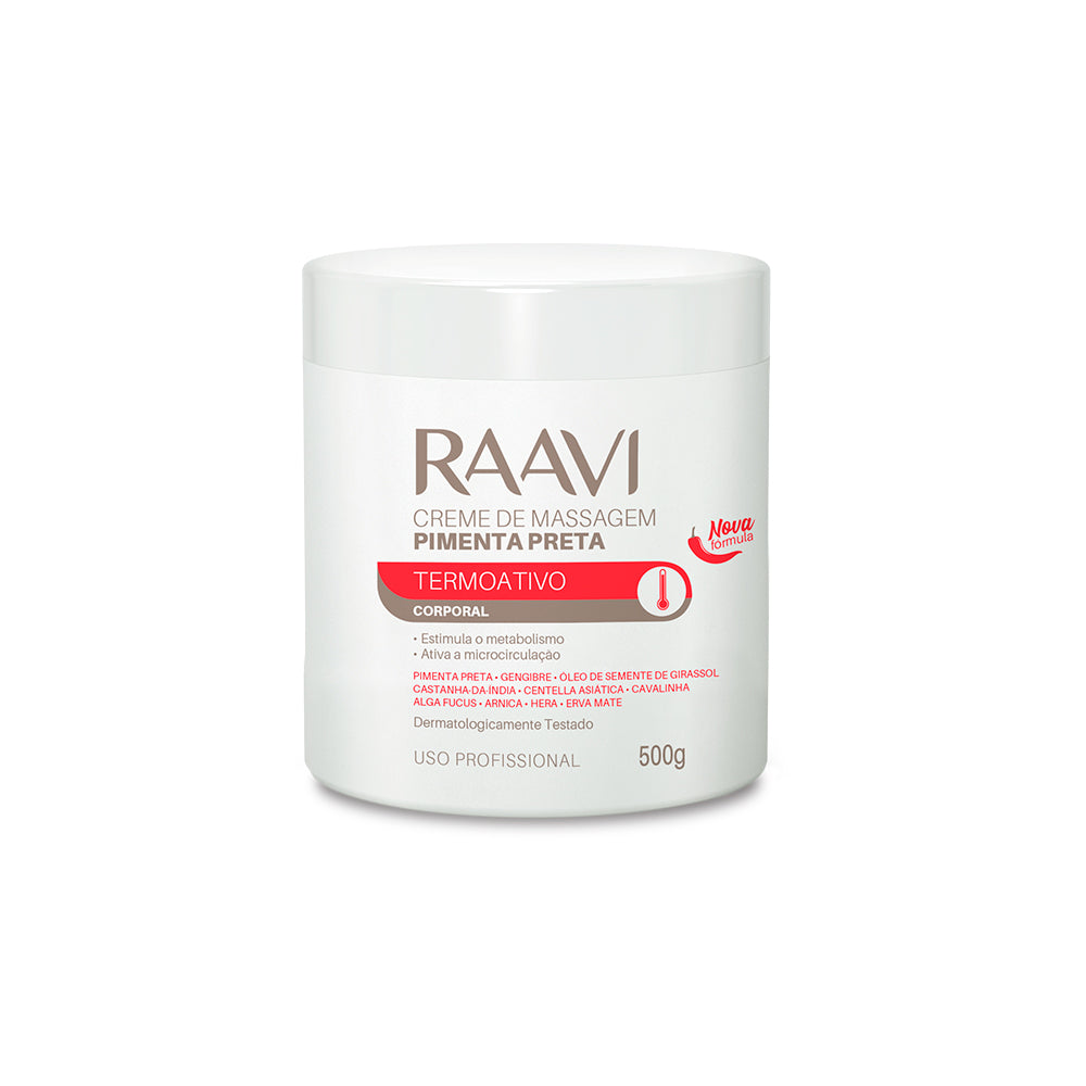 Creme de Massagem Corporal Raavi Termoativo Pimenta Preta 500g
