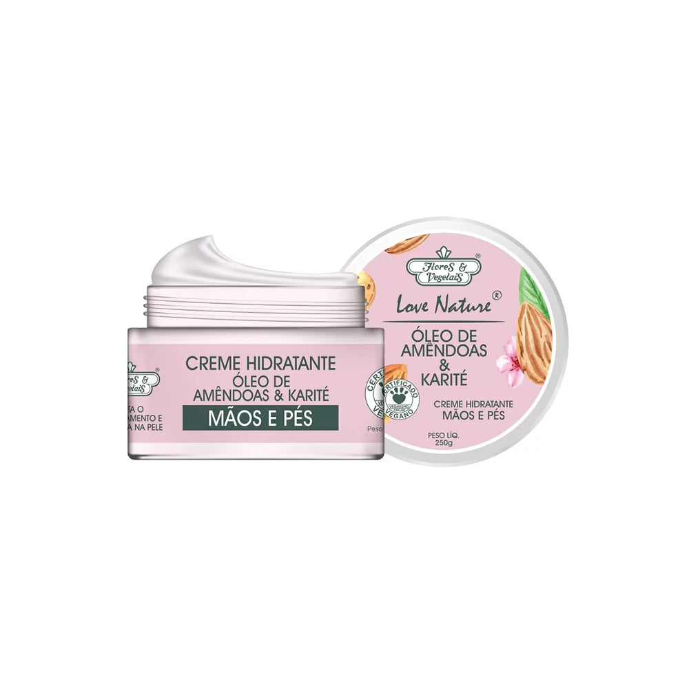Creme Hidratante para Mãos e Pés Flores & Vegetais Óleo de Amêndoas 250g