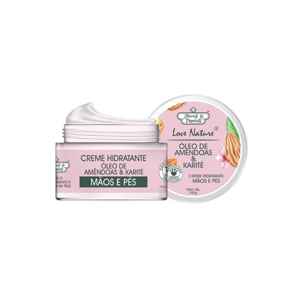 Creme Hidratante para Mãos e Pés Flores & Vegetais Óleo de Amêndoas 250g
