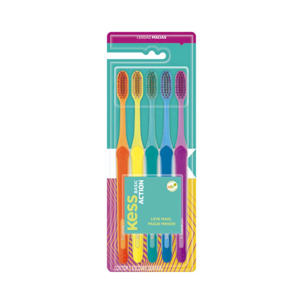 Escova Dental Kess Basic Action Pack com 5 Unidades Macia