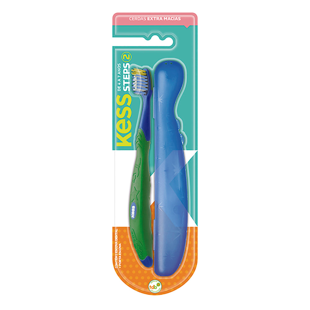 Escova Dental Kess Steps Macia + Porta Escova
