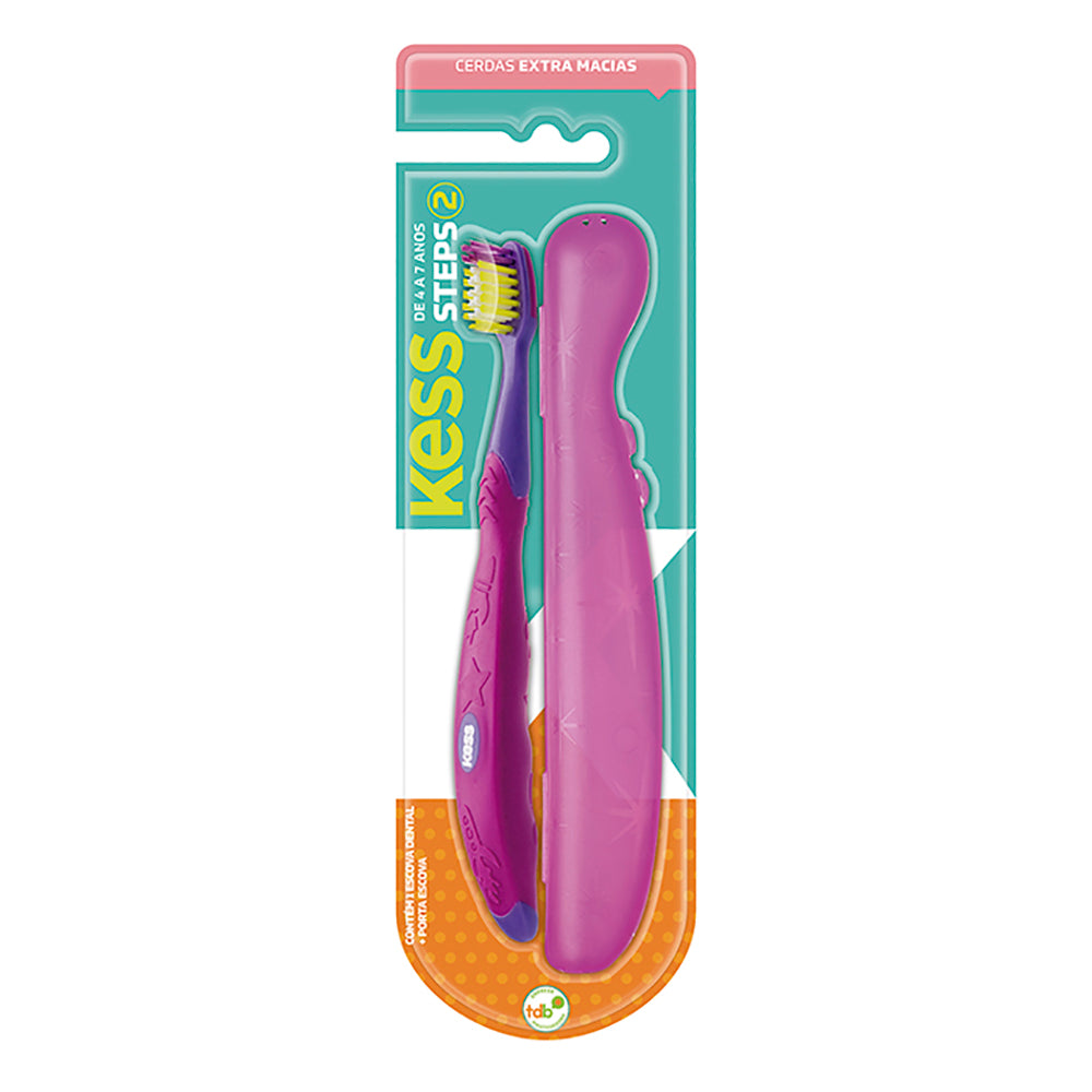 Escova Dental Kess Steps Macia + Porta Escova
