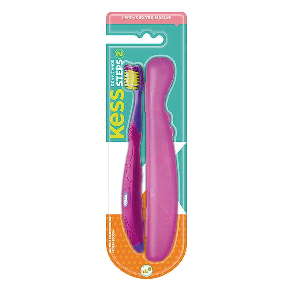 Escova Dental Kess Steps Macia + Porta Escova