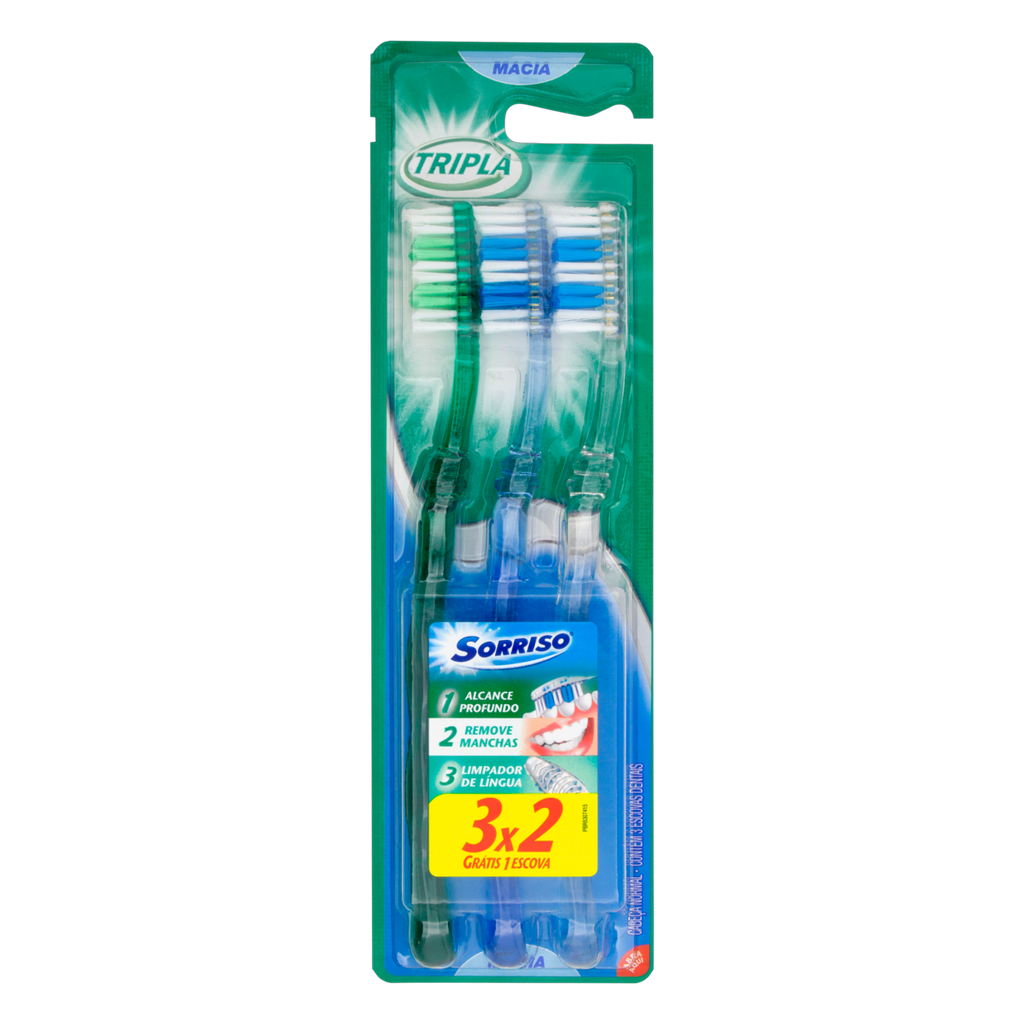 Escova Dental Sorriso Tripla 1-2-3 Macia