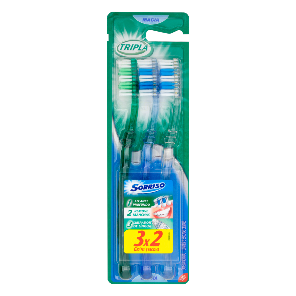 Escova Dental Sorriso Tripla 1-2-3 Macia