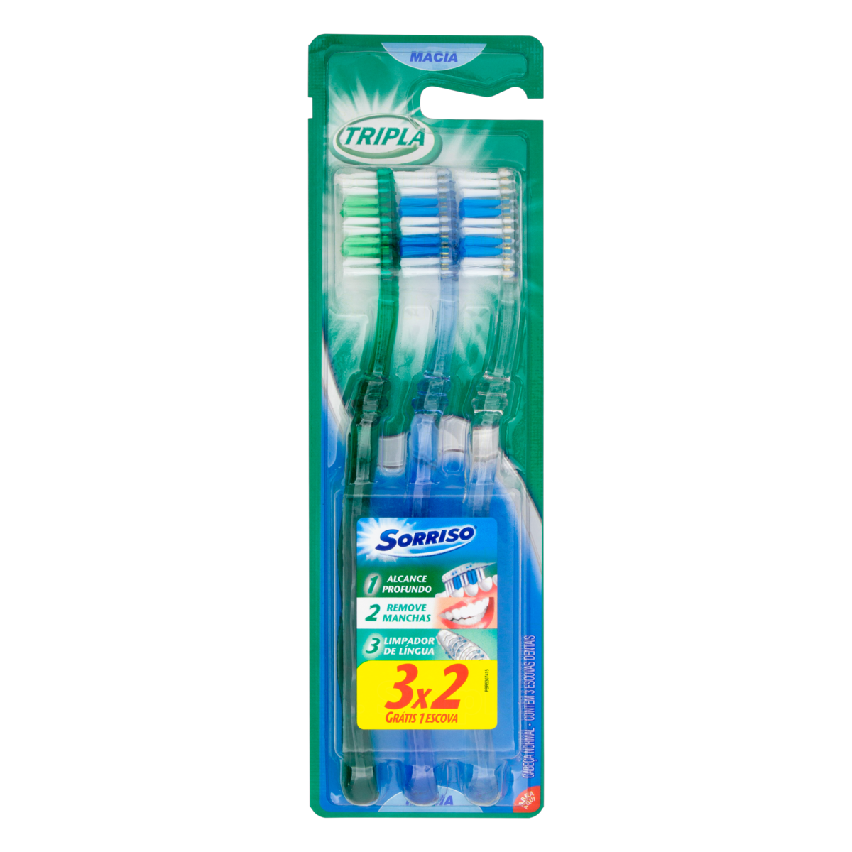 Escova Dental Sorriso Tripla 1-2-3 Macia