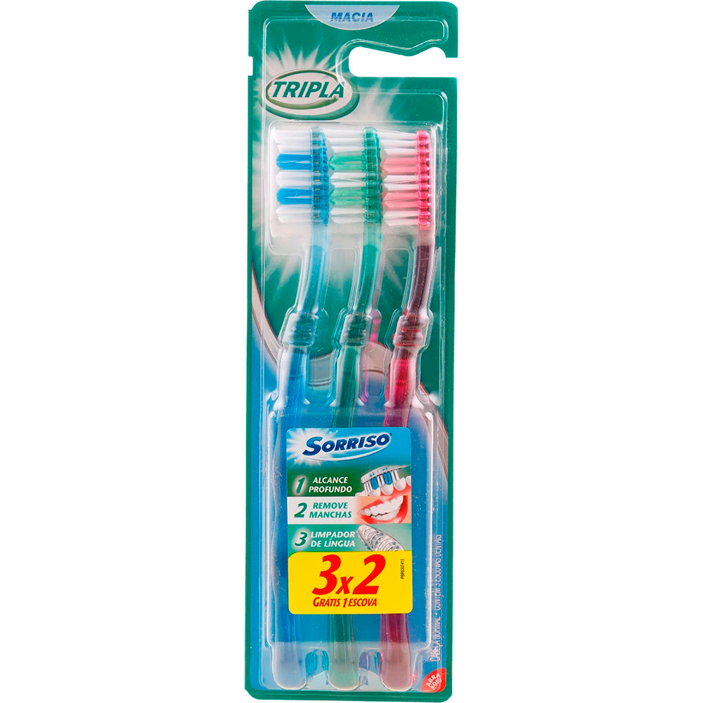 Escova Dental Sorriso Tripla 1-2-3 Macia