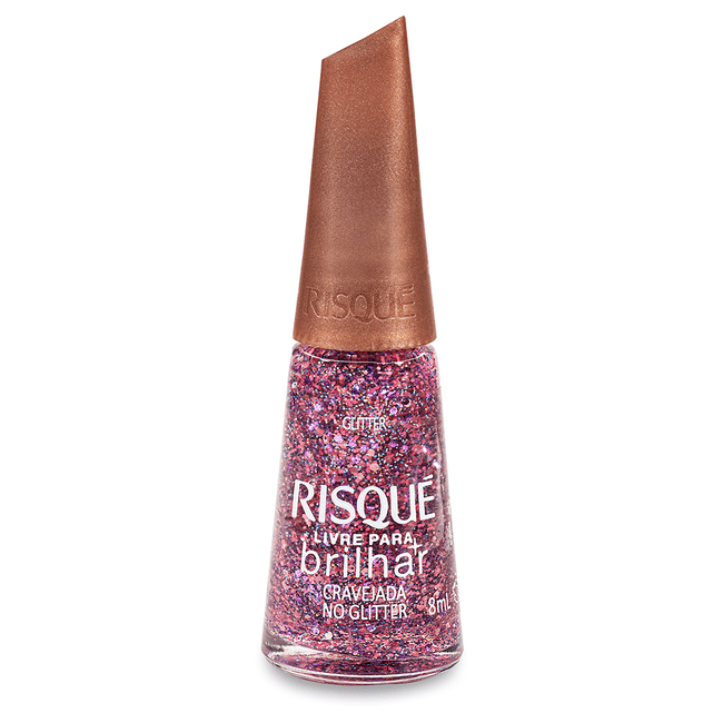 Esmalte Risqué Livre para Brilhar Glitter Rosa Cravejada no Glitter 8ml